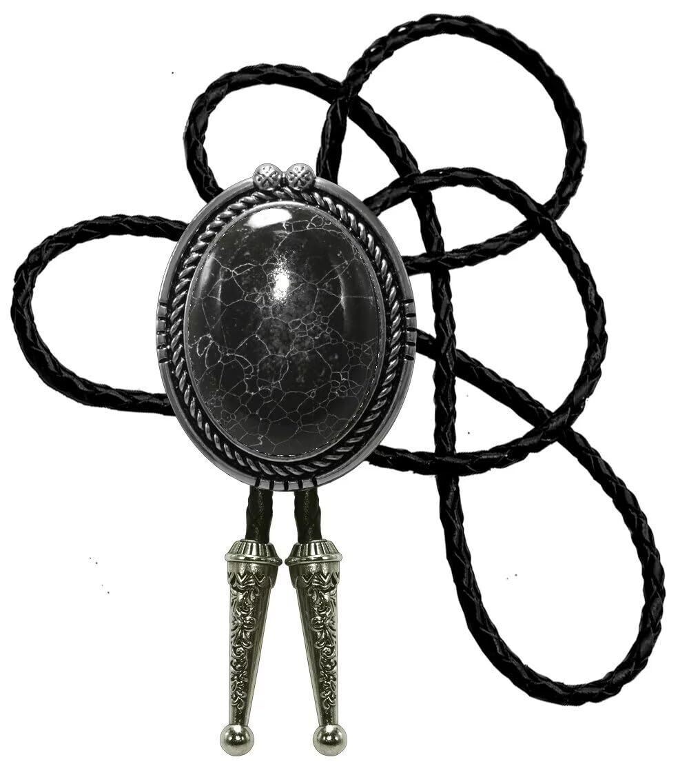 5395 Bolo Tie Natural Colors Stone Western Celtic Style Genuine and Cowhide